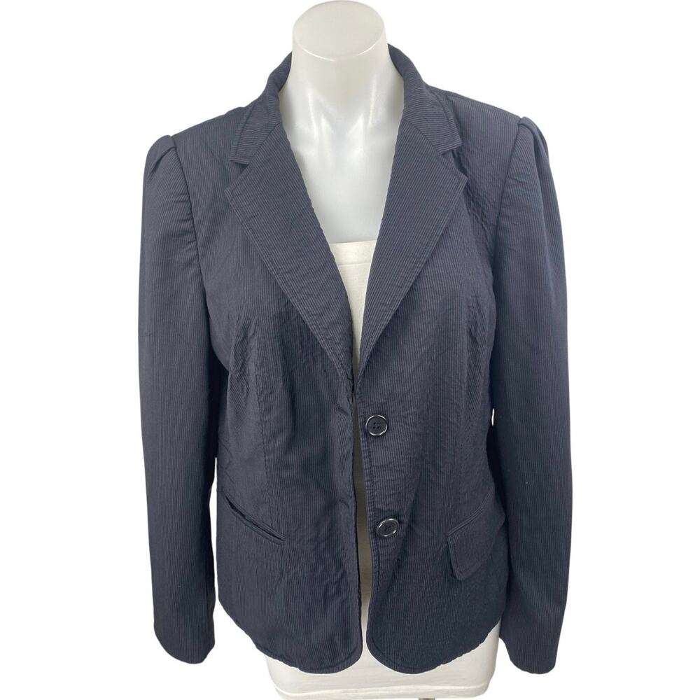 Banana Republic Women's Black Wool Striped Long Sleeve Blazer Coat Jacket 14